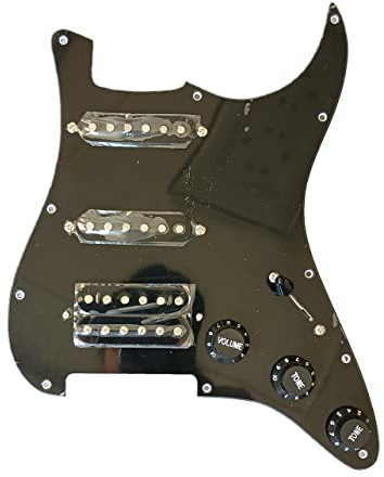 SSH Loaded Strat Pickguard Set Alnico 5 Pickups 3-lagig Pickguard Push-Pull Switch Fit für Fender Stratocaster (Schwarz)