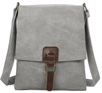OBC Damen Tasche Crossbody Handtasche Messenger Schultertasche Umhängetasche Shopper Tablettasche bis ca. 7-8 Zoll Henkeltasche Überschlagtasche Leder Optik Grau
