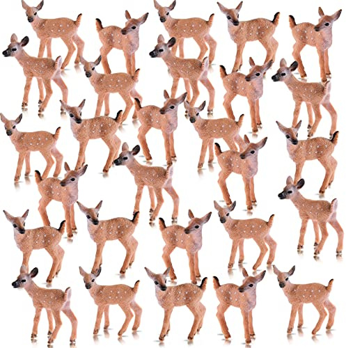 Skylety 28 Pieces Miniature Deer Figurines for Crafts Deer Cake Toppers Mini Figurines Toys for Birthday Party Shower Decorations