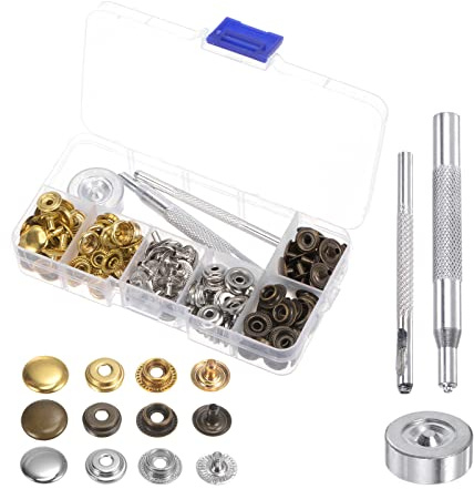 HARFINGTON 45 Sets Leather Snap Fasteners Kit 12mm Metal Press Studs Buttons Tool with 3 Setter Tools & Storage Box for Clothing Leather Sewing