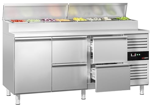 GGM Gastro | ZBG207ND#2#SBS1212 | Zubereitungstisch PREMIUM - 1795mm - 1 Tür & 4 Schubladen - für 8x GN 1/3