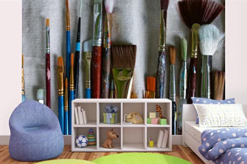 Vlies Fototapete RETRO PINSEL 375 x 250 cm (inkl. Kleister) - Vlies Tapete, Wandtapete, Wandbilder - Tapete für Wohnzimmer Schlafzimmer, Büro, Küche - Montagefertig