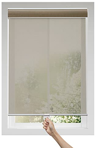 Persilux Custom Size Cordless Solar Blinds for Windows Light Filtering Roller Shades for Windows 5% Openness UV Protection Fire Retardant Roller Blinds for Windows Shades for Home, Office Cocoa