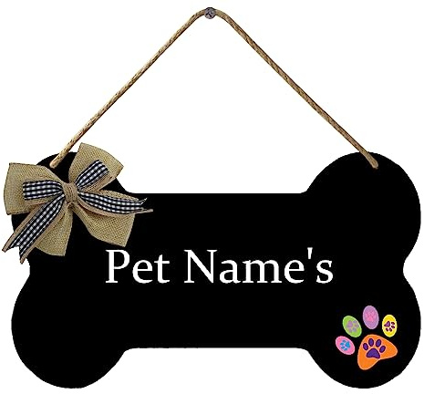 KMszsm Hundeknochen – Hundehaus-Holzschild Dekor – individueller Name mit Pfote und Band – perfekte Schilder als Geschenk Das schönste Ornament für Zuhause (21,6 x 12,2 cm)
