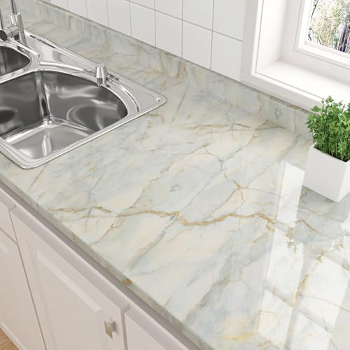 HotDecor Klebefolie Möbel Marmor Tapete Selbstklebend 60cm X 300cm Abwaschbare Möbelfolie Gelbgrün Küchenfolie Selbstklebend für Küchenschränke Marmor Folie Arbeitsplatte Küche Wand Tapeten
