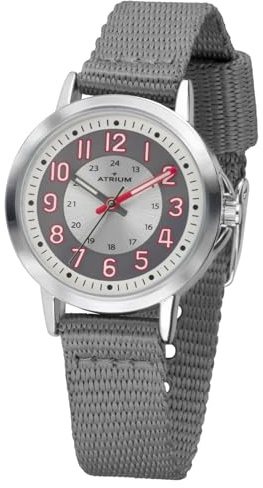 Atrium Montre-bracelet analogique à quartz pour enfant - Avec bracelet en nylon - Gris acier argenté - A46-10, gris, Classique