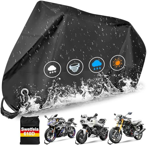 Swetfela Motorrad Abdeckplane, XXXL Motorrad Abdeckplane Outdoor, 210D Oxford Motorrad Abdeckplane, Wasserdicht UV-Beständiges Atmungsaktiv Motorradgarage, Motorradabdeckung