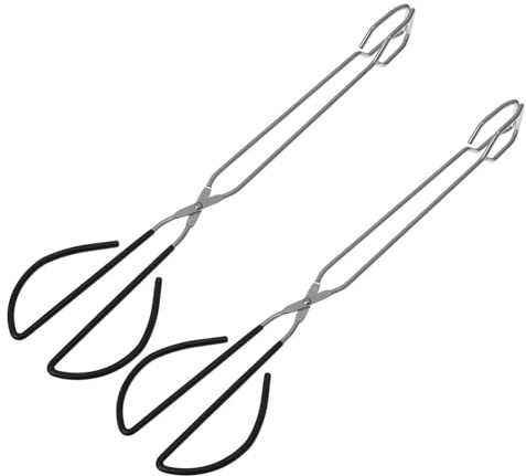 OUNONA Stainless Steel Food Clamp and Bread Tongs, 25.5cm Kitchen Buffet Clip, Heat-Resistant BBQ Cooking Utensils for Home Grill, 2pcs Set
