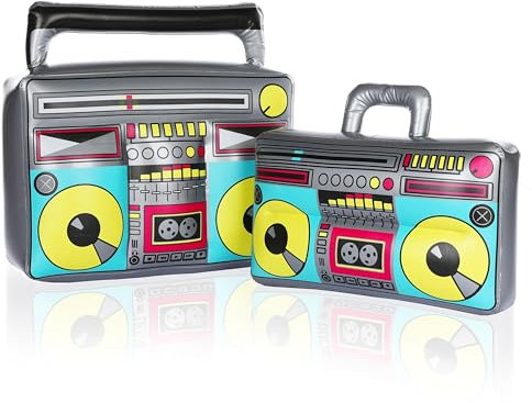 FunX Ghetto Blaster Gonflable - Boom Box rétro - Disco Accessoire pour Carnaval, fêtes et déguiement- Années 80 et 90 - Assi, Tenue Hip hop - Ensemble Petit/Grand