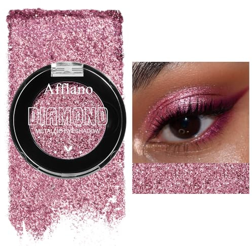 DE'LANCI Rosa Glitzer Lidschatten, Metallpink Schimmer Lidschatten Hochpigmentiertes Makeup, High Pigment Glitzerrosa Metall Eyeshaow, Wasserdicht Langlebig Anhaltend Vegan & Talkumfrei #21H