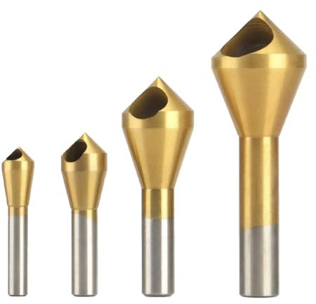CyjYwp 4 Count Titanium Coated Countersink Chamfer Drill Bits Set for Wood, Metal, Plastic