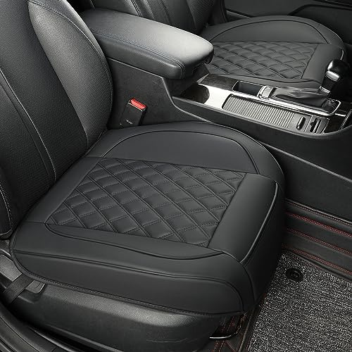 Vankerful 2 Pack Leather Front Car Seat Covers,Bottom Seat Covers for Cars,Driver Car Seat Cushion Cover for Most Vehicles,Sedan,Truck,SUV(Black)