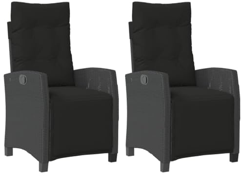 KOIECETA Gartensessel mit Fußteil 2 STK. Verstellbar Schwarz Poly Rattan