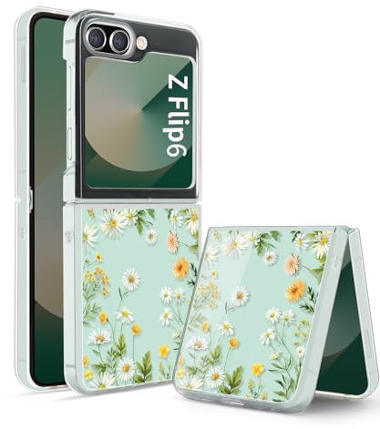 Gronda Clear Phone Case for Samsung Z Flip 6 5G - Shockproof Protective Slim Soft Drop Protection Cute Women Girls Case Cove - Green Flower
