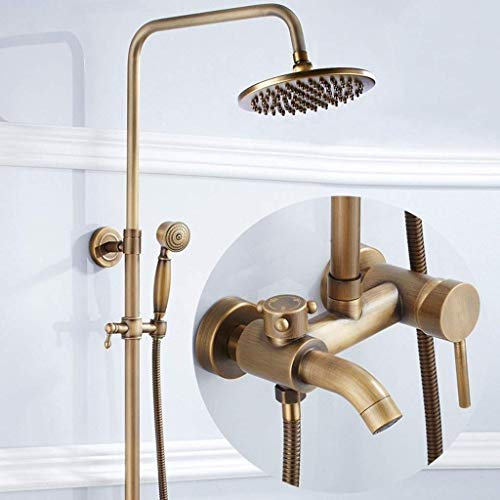 Retro Bronze Duschsystem Duschhahn mit Justierbarer Duschsäule Bar 82~112 Cm, Duschschlauch Duschen (150 Cm) Duschset Regen Dusche Set, TOMRAIN