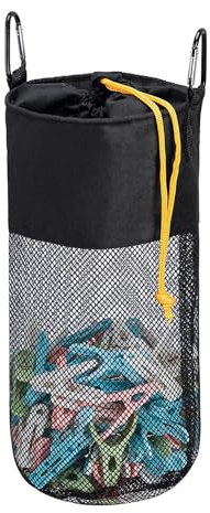 GNEGNI LIFE Sacchetto per mollette a rete con gancio per bucato, 300 scomparti, portatile, ad asciugatura rapida, Nero