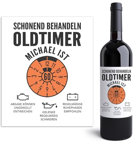 Oldtimer Schonend behandeln 60. Geburtstag Weinetiketten personalisiert Flaschenetiketten selbst gestalten Geburtstagsgeschenk Geschenk Wein Etiketten selbstklebend 2 Stück | 10x12 cm