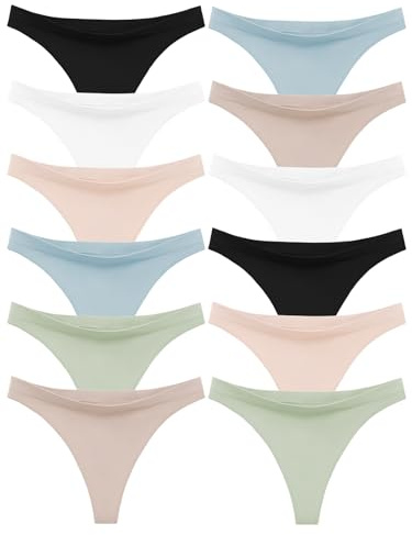Channo Stringtrosor i nylon för kvinnor, sömlös, grundläggande, enfärgad, mjuk, bekväm, förpackning, 12-pack, sortiment, L