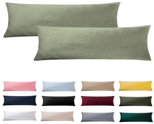 Soifox Seitenschläferkissen Bezug 40 x 145-2er Set Salbeigrün Samt Kissenbezug für Seitenschläferkissen Weich Flauschig Kuschelig Kissenbezüge Deko Kissen Sofakissen Lendenkissen