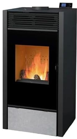 BRICOSOL ESTUFA MIXTA LEÑA/PELLET 11 KW CON PIEDRA GRIS Y CRISTAL VISION