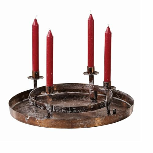 Loberon Kerzenkranz mit Tablett Ivremont, Kupfer | im Trendigen Rost-Finish, für Vier Stabkerzen und Deko, Saisonal Dekorierbar, Rustikaler Charme, Kerzenständer, Eisen