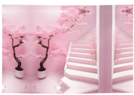 Scala bianca con fiori di ciliegio decorazione per feste da appendere alla parete, adatta per varie scene, feste, riunioni (119,4 x 180,3 cm) banner festivo