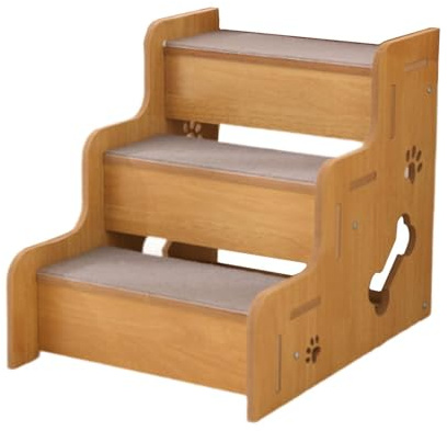 Colcolo Haustiertreppe aus Holz, Hundetreppe, rutschfest, tragbar, stabil, für kleine, mittelgroße, ältere Katzen, Hunde, Hunde, Katzenleiter, Hundestufen für, 3 Schritte