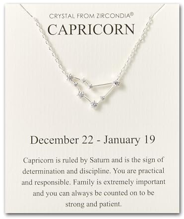 Philip Jones Capricorn Star Sign Zodiac Constellation Necklace and Quote Card with Zircondia® Crystals