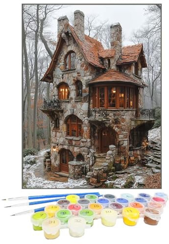 Malen Nach Zahlen Erwachsene HüTte, Paint by Numbers Landschaft DIY mit Pinseln und Acrylfarben Handgemalt öLgemäLde Leinwand für Kreative Heimdekoration Geschenke Frauen, Ohne Rahmen 50 x 70 cm 26-U