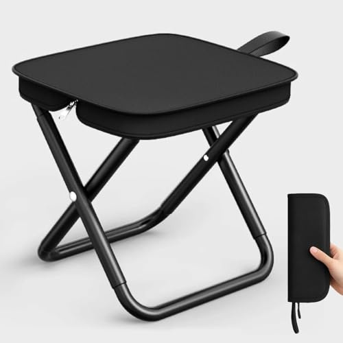 Beojonvy Campinghocker Faltbar, Camping Hocker Leichter Klapphocker Mini Klappstuhl Gartenhocker Camping Tragbarer für Wandern, Garten, Angeln, Grillen, Strand Schwarz