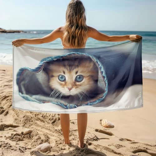 Generisch Strandtuch XXL Katzenmotiv Mikrofaser Handtuch Groß 100x200 cm Strand Badetuch Tier, Schnelltrocknend und Sandfrei, für Reise, Sauna, Yoga, Camping A-0887