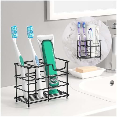 Zahnbürstenhalter Schwarz, Edelstahl Toothbrush Holder, Zahnbürstenhalter Wand, Drainage-Zahnpasta Halter, Bad Organizer, Zahnbürstenhalter Elektrische Zahnbürste, Zahnbürsten Aufbewahrung