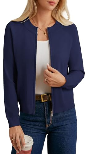 GRACE KARIN Cardigan da donna con cerniera, a maniche lunghe, basic, con tasche | Cardigan a maniche lunghe raglan autunno inverno girocollo leggero elasticizzato cardigan a costine giacca casual da ufficio