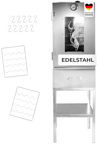 LEMODO Räucherofen mit Untergestell, Räucherschrank aus Edelstahl, Kalträucherofen mit großer Räucherkammer, Tischräucherofen mit Thermometer und Sichtfenster