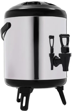6L Stainless Steel Insulated Beverage Dispenser Double Walled Beverage Dispenser Stainless Steel Hot and Cold Insulation Bucket with Faucet and Foldable Tripod Food-Grade Bucket for Buffet, Restaurant