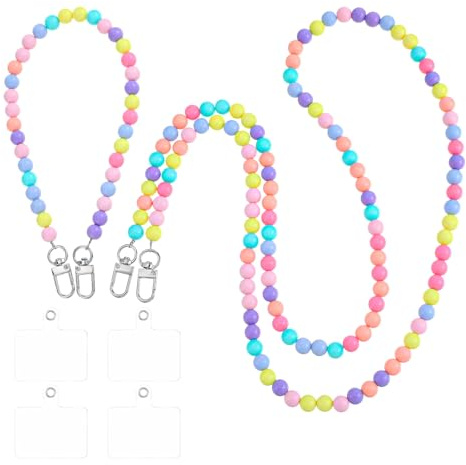 WJIAAA Handykettes Perlen,2 Stück Handykette Perlen Bunt Lang 120cm and Handy Umhängeband mit 4 Patch,Universal Schlüsselband Handyanhänger Farbig Handyband Zum Umhängen