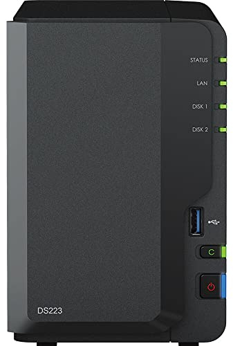 Synology DiskStation DS223 NAS Server with RTD1619B 1.7GHz CPU, 2GB Memory, 2TB SSD Storage, 1 x 1GbE LAN Port, DSM Operating System