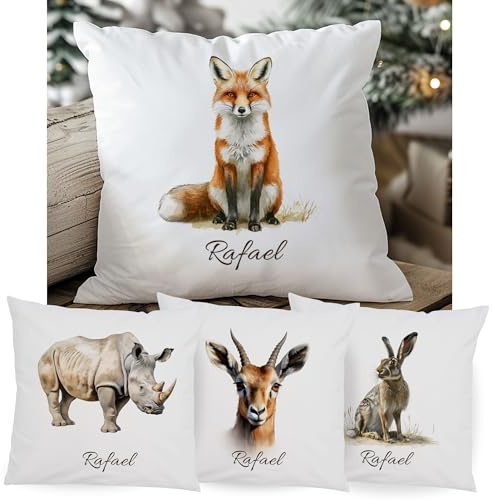GRAZDesign Kissenbezug Fuchs mit Namen personalisiert Kinderkissen mit Reißverschluss – Geschenk für Kinder & Erwachsene