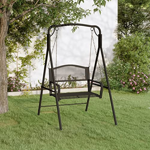 IBUQDDV Hollywoodschaukel 124 cm Schwarz Stahl Gartenbank Schaukelbank Metall Hängebank mit Ketten für Terrasse und Außenbereich