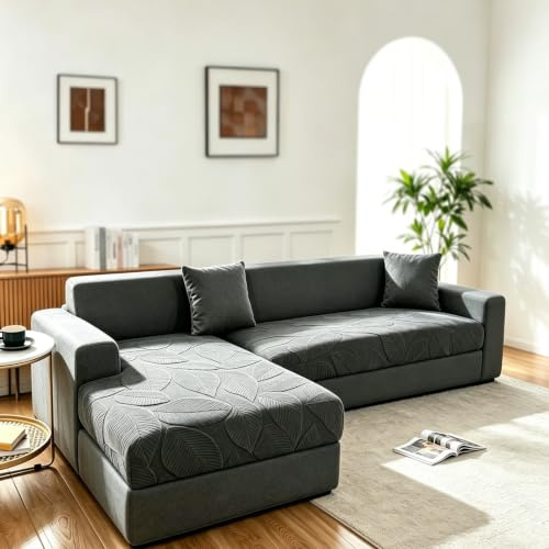 Figarge Sofa Überzug Sofabezug Sofaschoner 3 Sitzer, Sofa Bezug Abriebfest vollumfassend Couch Überwurf Stretch rutschfest Universal Couch Überzug Ecksofa L Form Couchbezug (Dunkelgrau)