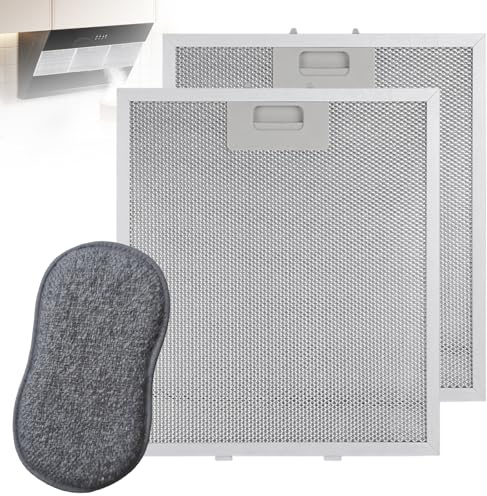 3 Stück Metallfettfilter Dunstabzugshaube, 32 × 26 cm Metallfettfilter für Dunstabzugshauben 5-lagiges Aluminum Metallfilter mit Reinigungstuch Universal Metallgewebefilter