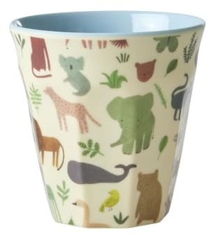 ReWu RICE kleiner Melaminbecher Hellblau mit Tiermotiven, 7,5 x 7 cm, BPA-frei, leichter Trinkbecher für Getränke, Snacks und Desserts