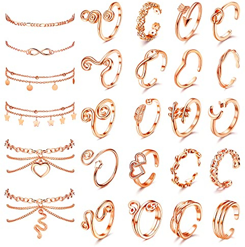 Kakonia Toe Rings Ankle Bracelets for Women Waterproof Beach Foot Jewelry-R