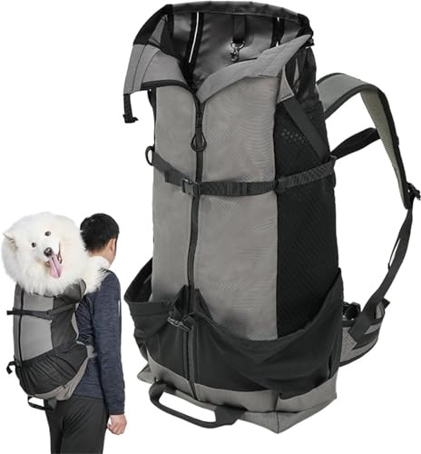 Extra großer Hunderucksack für große Hunde bis zu 36,3 kg, voll verstellbarer Haustier-Tragerucksack mit atmungsaktivem Netzgewebe und Anti-Fluchtsystem, Dunkelgrau, 48 x 60 cm, 1 Stück (dunkelgrau)