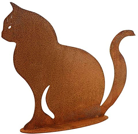 Rostikal EKO Katze aus Edelrost | Katzenfigur Garten wetterfest, Metall | Handgefertigte Katze aus Cortenstahl mit echter Rost-Patina – 25 x 32 cm auf Bodenplatte, einfach hinstellen