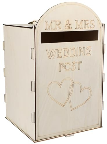 Amosfun Wedding Letter Box Wooden Money Box Removable Wedding Card Box Table Decoration with Key