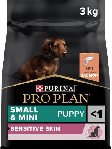 Pro Plan PURINA PRO PLAN Small & Mini Puppy Welpenfutter trocken mit OPTIDERMA, reich an Lachs, (4 Stück x 3kg)