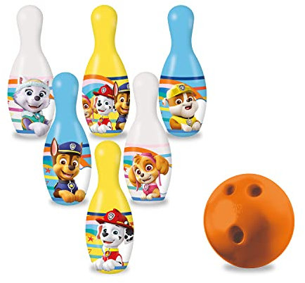 Mondo Toys – Paw Patrol-Bowling-Set für Kinder – INKLUSIVE 1 Ball und 6 Paw Patrol-Themenkegel – Sportspielzeug – Spiel für Kinder 2 3 4 Jahre – 28308