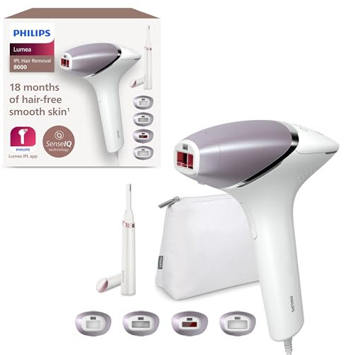 Philips Lumea IPL Series 8000 – IPL-Gerät zur Haarentfernung, Alternative zur Laser-Haarentfernung, inkl. Trimmer und 4 Aufsätzen für Körper, Gesicht, Bikinizone & Achseln (BRI949/00)