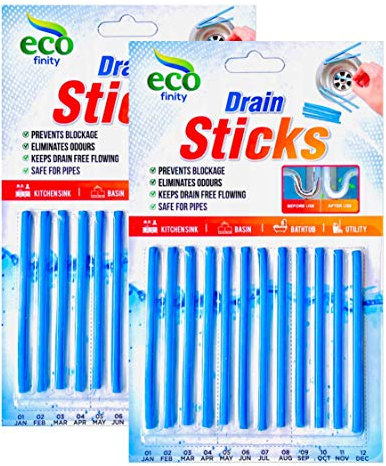 Zotti Drain Sticks | Pack of 24 | Enzyme Drain Cleaner | For Sink, Basin, Bathtub | Powerful Enzymatic Cleaner | Prevents Blockages and Bad Odour | Perfect for Grease, Fat, Food Residue